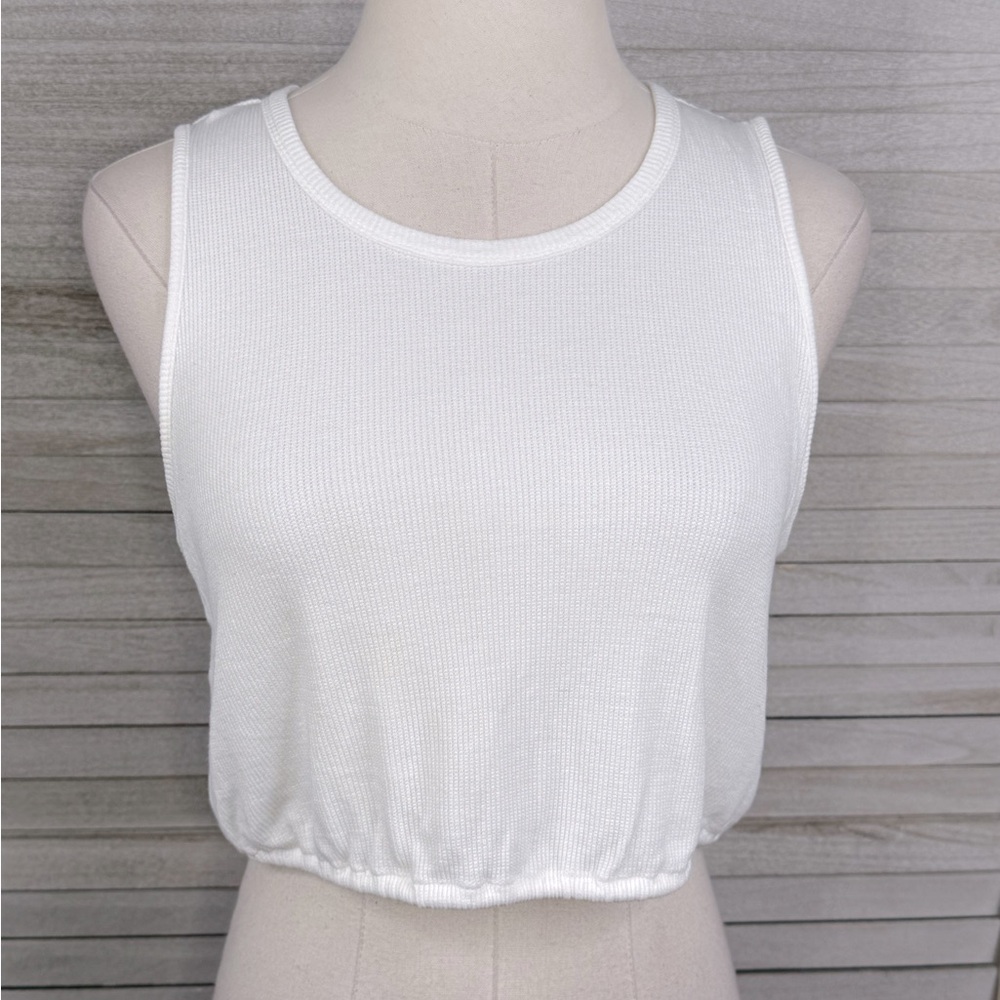 FREE PEOPLE (Intimately) White Cropped Pajama Tank Top with Open Tied Back-Small